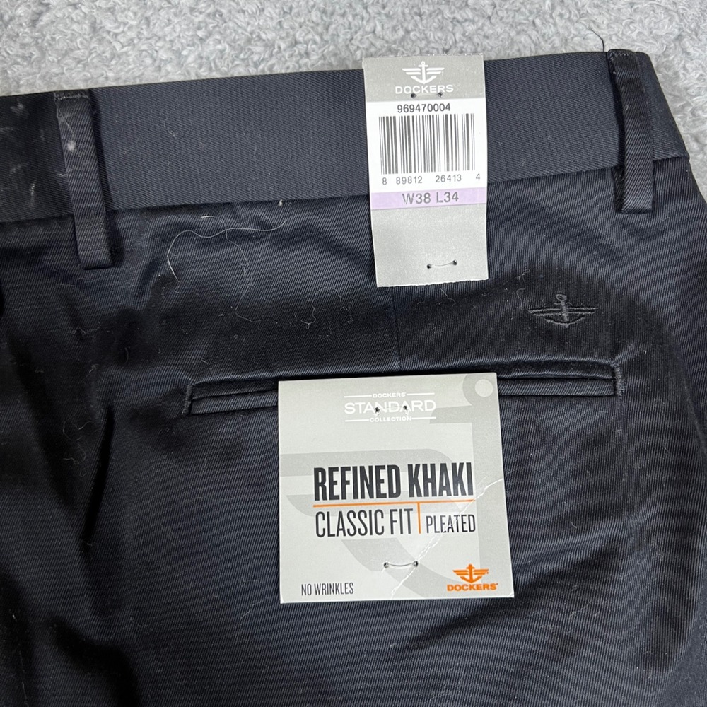 Dockers Dress Pants Mens 38x34 Refined Khaki Black Pleated Classic Office NEW - Picture 8 of 10